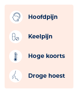 Illustratie opsomming, hoofdpijn, keelpijn, hoge koorts, droge hoest